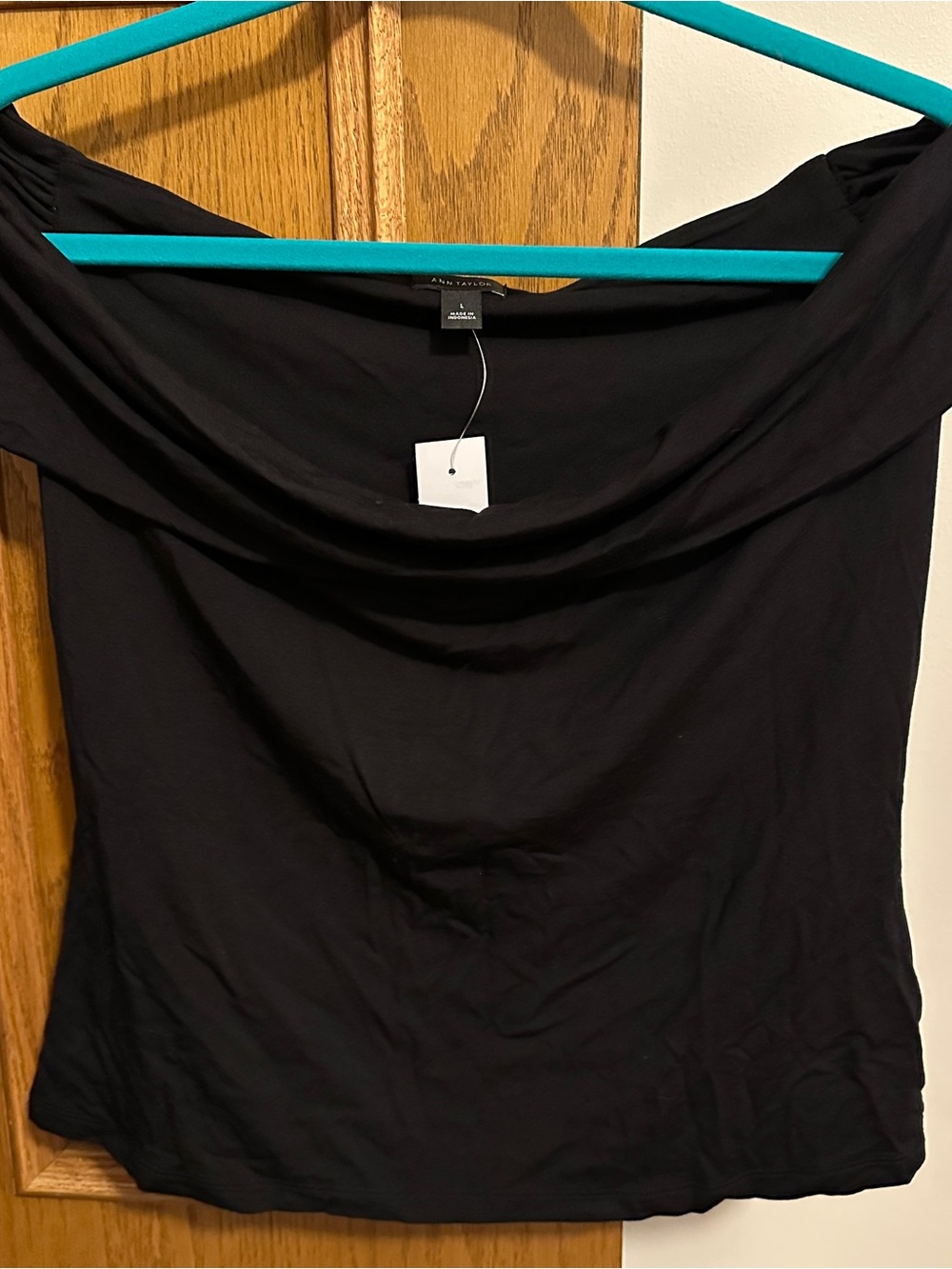 NWT Ann Taylor Black Off-Shoulder Draped Top